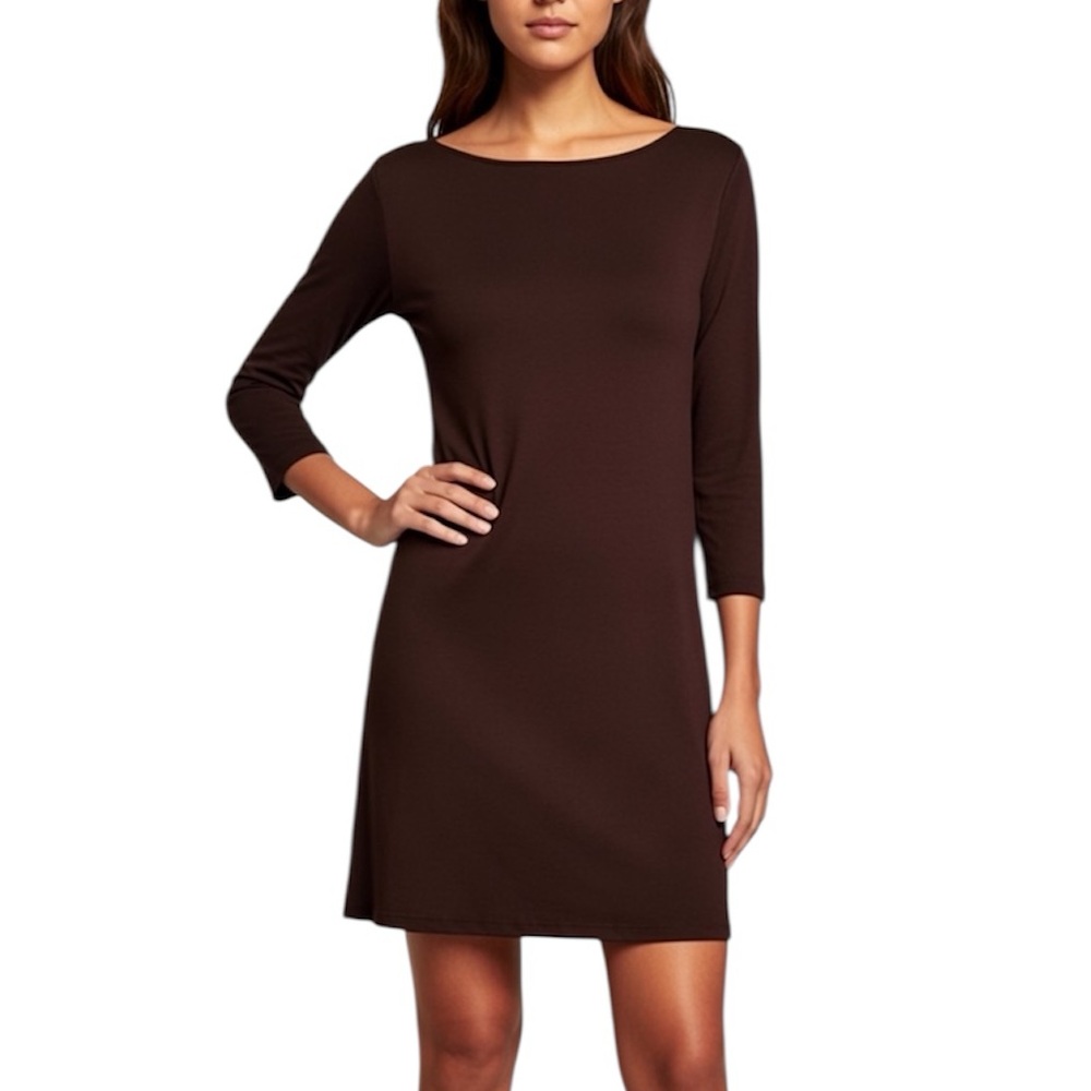 THEORY Chocolate Brown 3/4 Sleeve T-Shirt Dress
